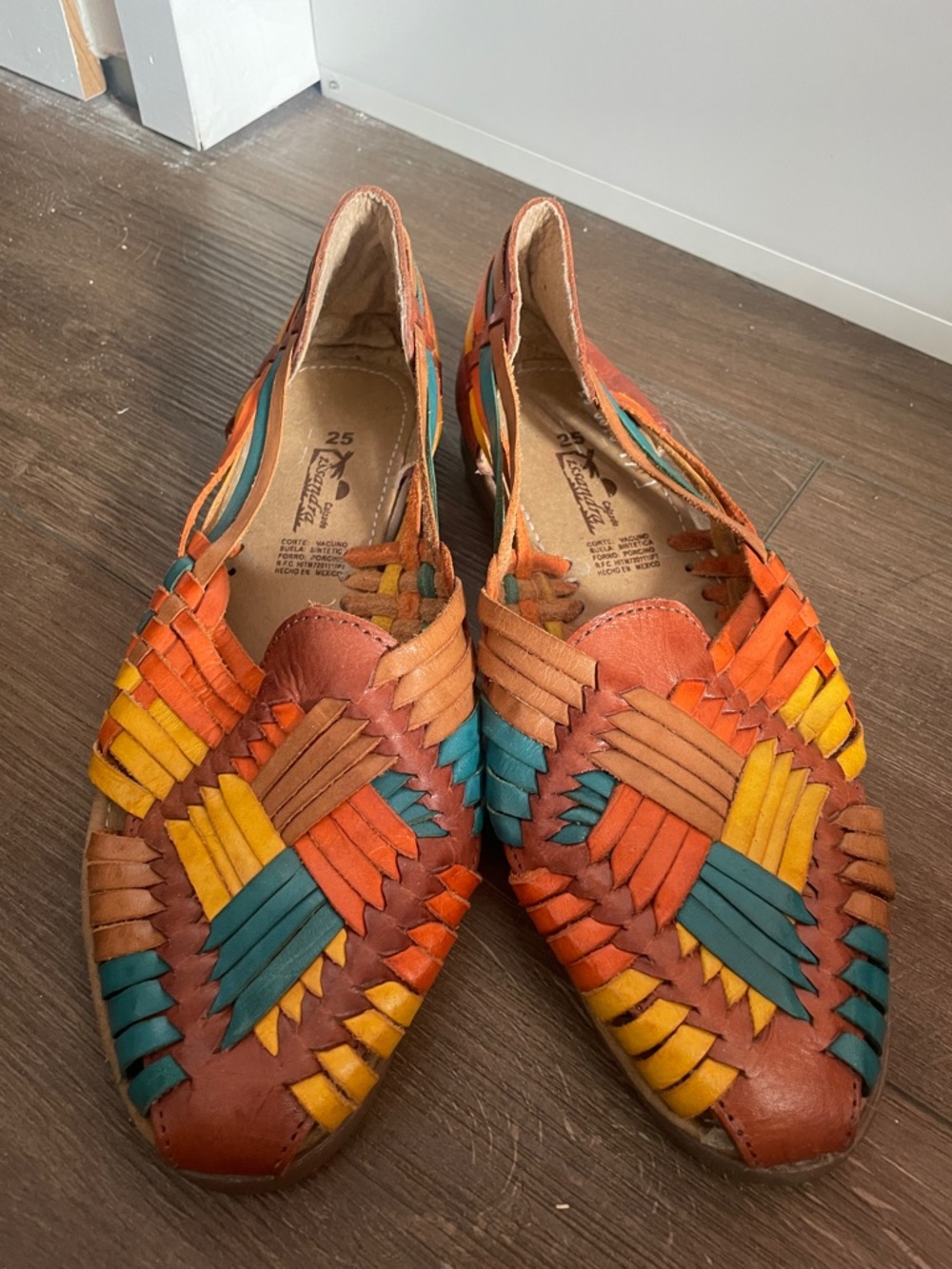 Colorful Leather Huarache Sandals - Orange Multi